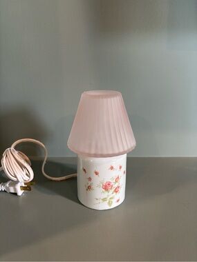 Vintage Pink Floral Ceramic Glass Mini Lamp